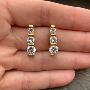 Clear glass faceted earrings in gold tone setting post backs